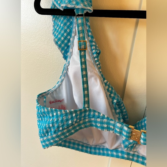 Lilly Pulitzer Blue White NWOT Women’s Aelin Crinkle Gingham Bikini Top Size 10 - Picture 11 of 14